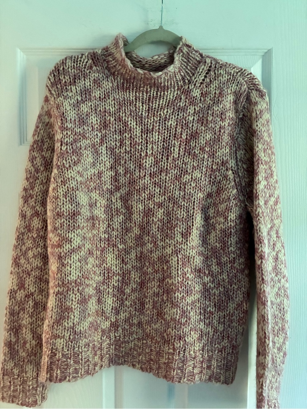 Ann Taylor Marled Knit Turtleneck Sweater in Cream and Pink 80%Wool